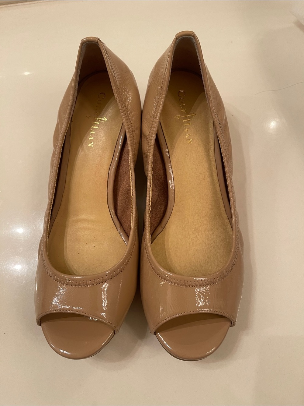 Cole Haan Nude Patent Peep-Toe Flats